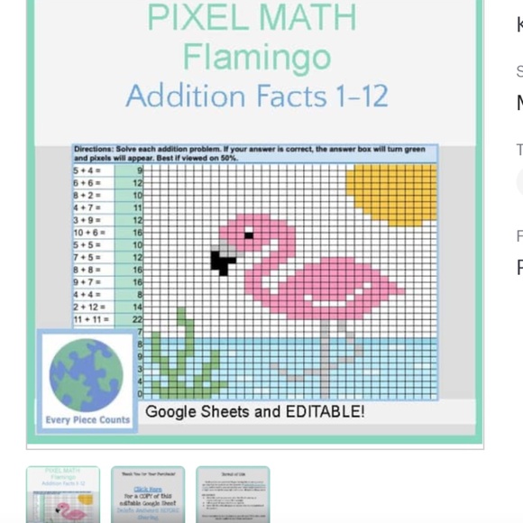 FREE KIDS MATH ACTIVITY -Digital Pixel Art Math Activity On My TPT Store - Picture 3 of 11